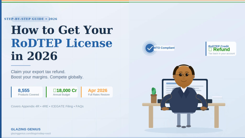 A professional exporter reviewing RoDTEP documents on a laptop to claim export tax refunds in 2026