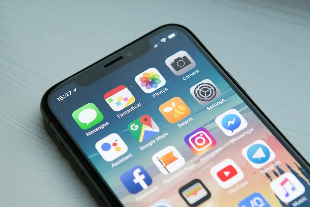 Smartphone showing a home screen of apps